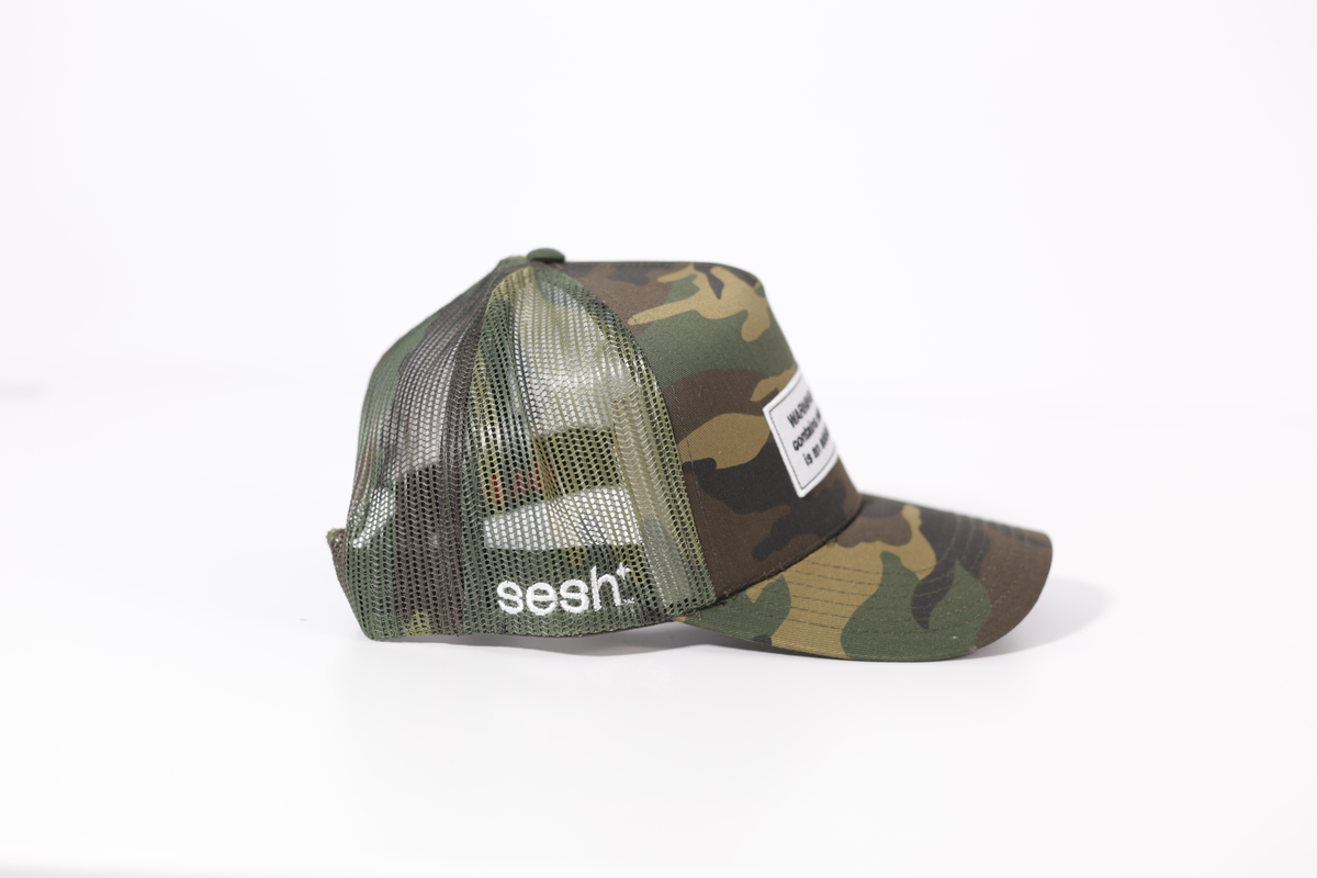 Camo Sesh+ Warning Label Hat
